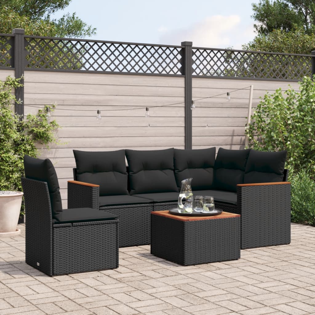 foto del prodotto set divano da giardino 6 pz con cuscini nero in polyrattan