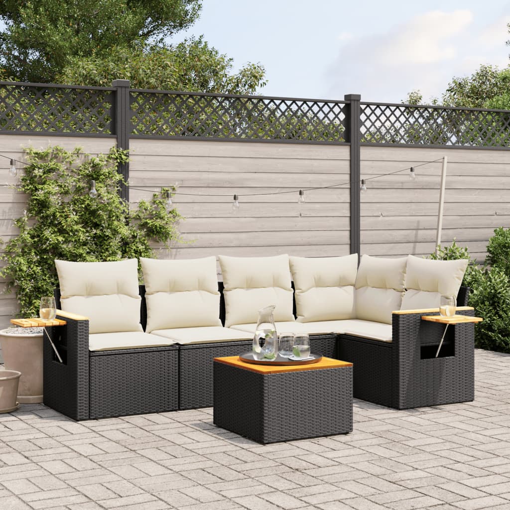 foto del prodotto set divano da giardino 6 pz con cuscini nero in polyrattan