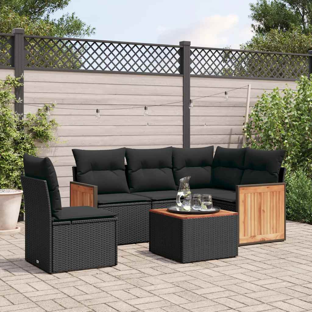 foto del prodotto set divano da giardino 6 pz con cuscini nero in polyrattan