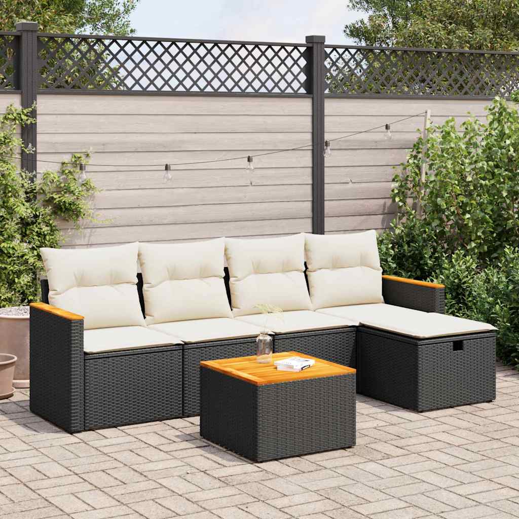 foto del prodotto set divano da giardino 6 pz con cuscini nero in polyrattan