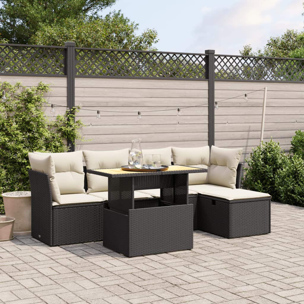 foto del prodotto set divano da giardino 6 pz con cuscini nero in polyrattancod mxl 114375