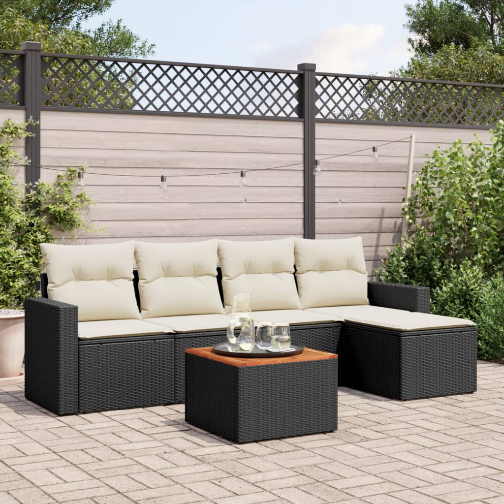 foto del prodotto set divano da giardino 6 pz con cuscini nero in polyrattancod mxl 87653