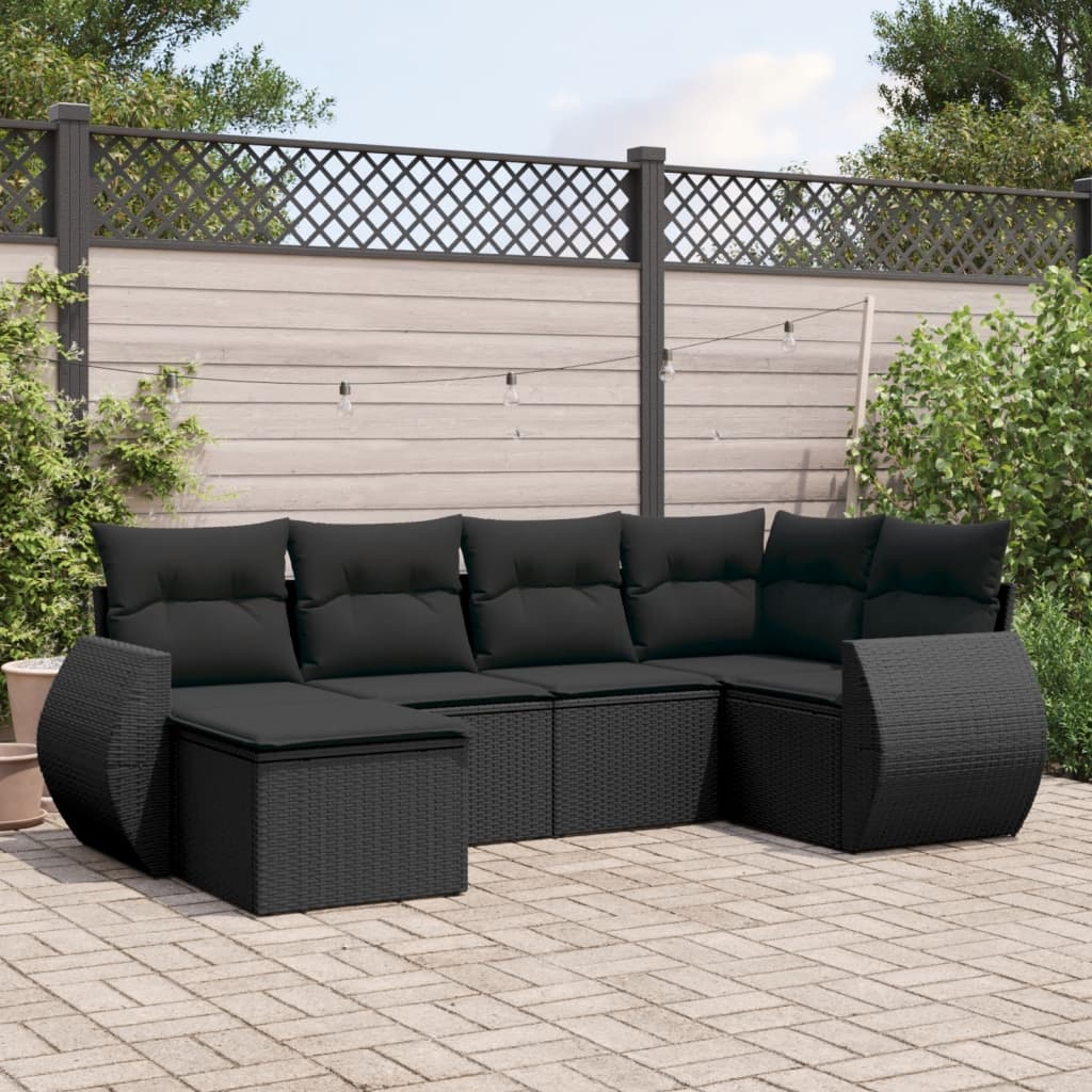 foto del prodotto set divano da giardino 6 pz con cuscini nero in polyrattancod mxl 88359