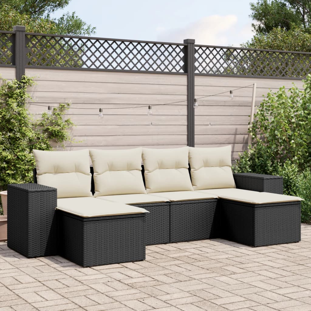 foto del prodotto set divano da giardino 6 pz con cuscini nero in polyrattancod mxl 89226