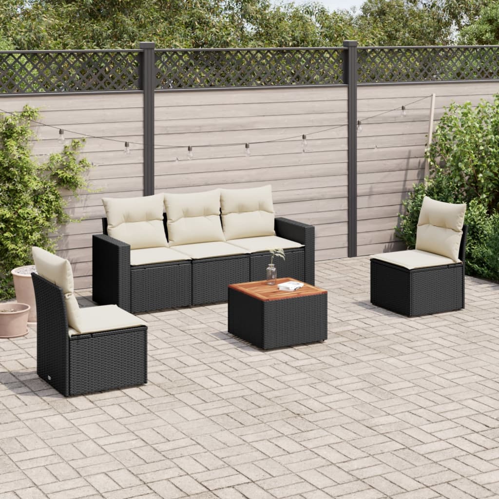 foto del prodotto set divano da giardino 6 pz con cuscini nero in polyrattancod mxl 89558