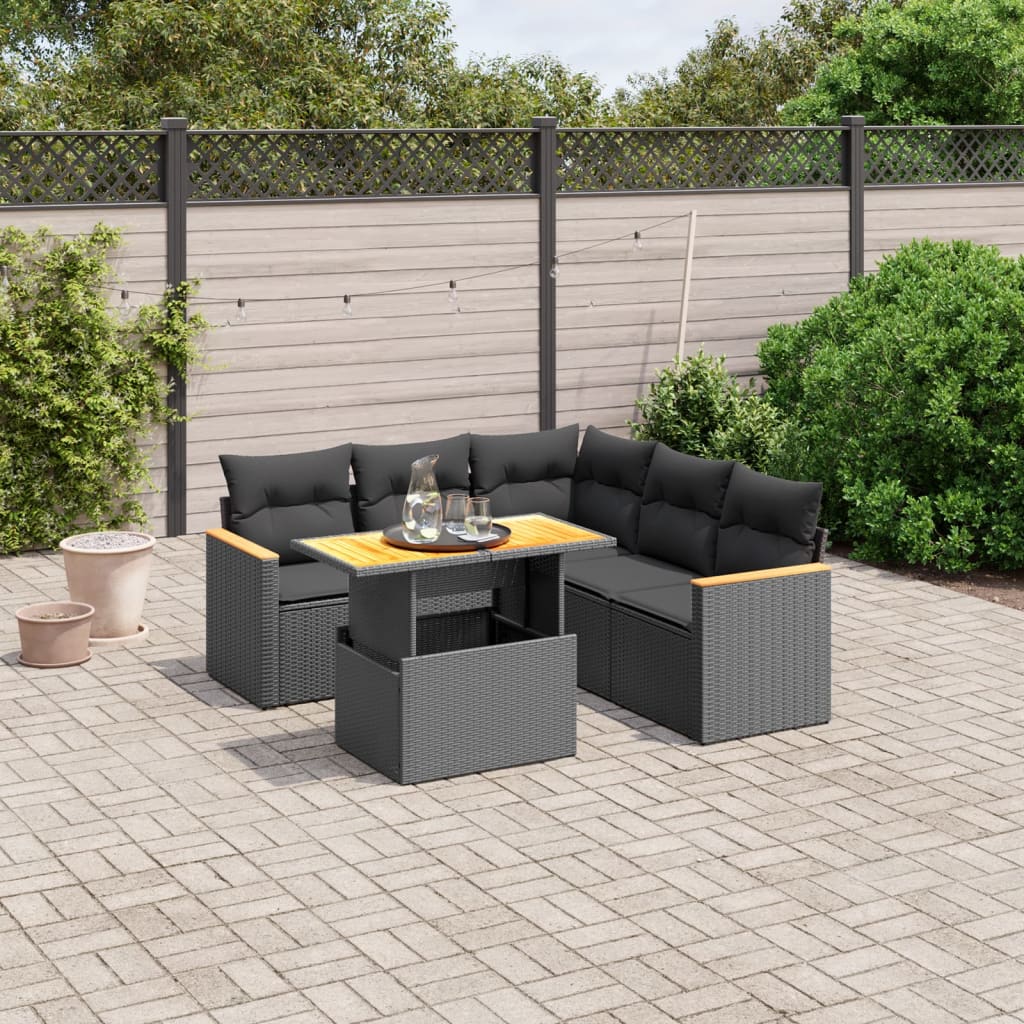 foto del prodotto set divano da giardino 6 pz con cuscini nero in polyrattancod mxl 90252