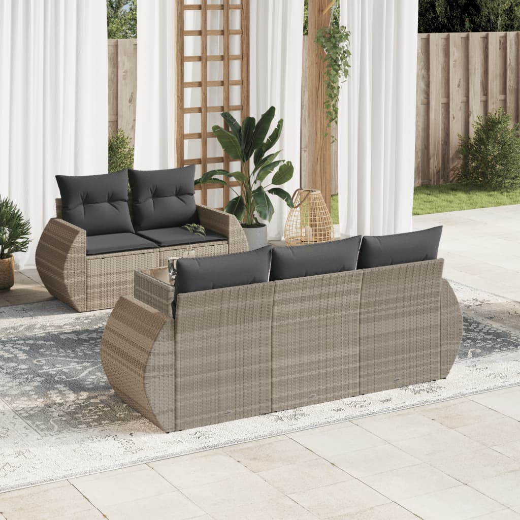 foto del prodotto set divano da giardino 6pz con cuscini grigio chiaro polyrattan