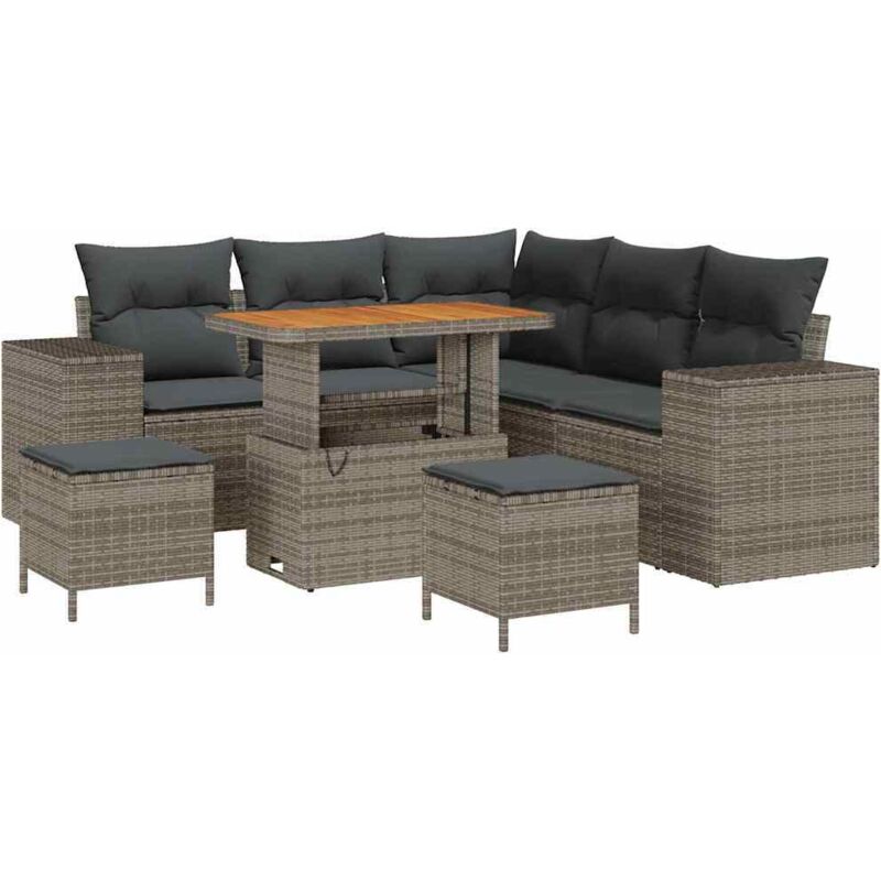 foto del prodotto set divano da giardino 8 pezzi con cuscini grigio polyrattan acacia vidaxl