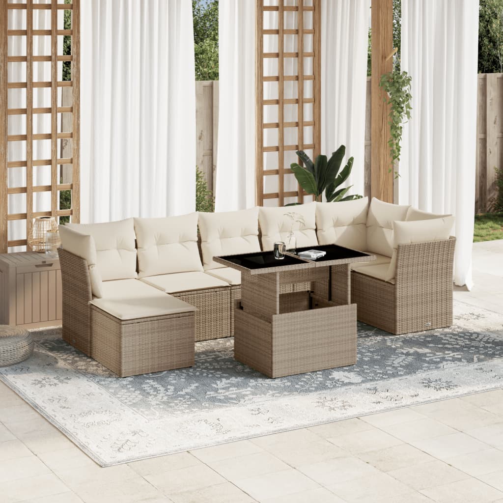 foto del prodotto set divano da giardino 8 pz con cuscini beige in polyrattan