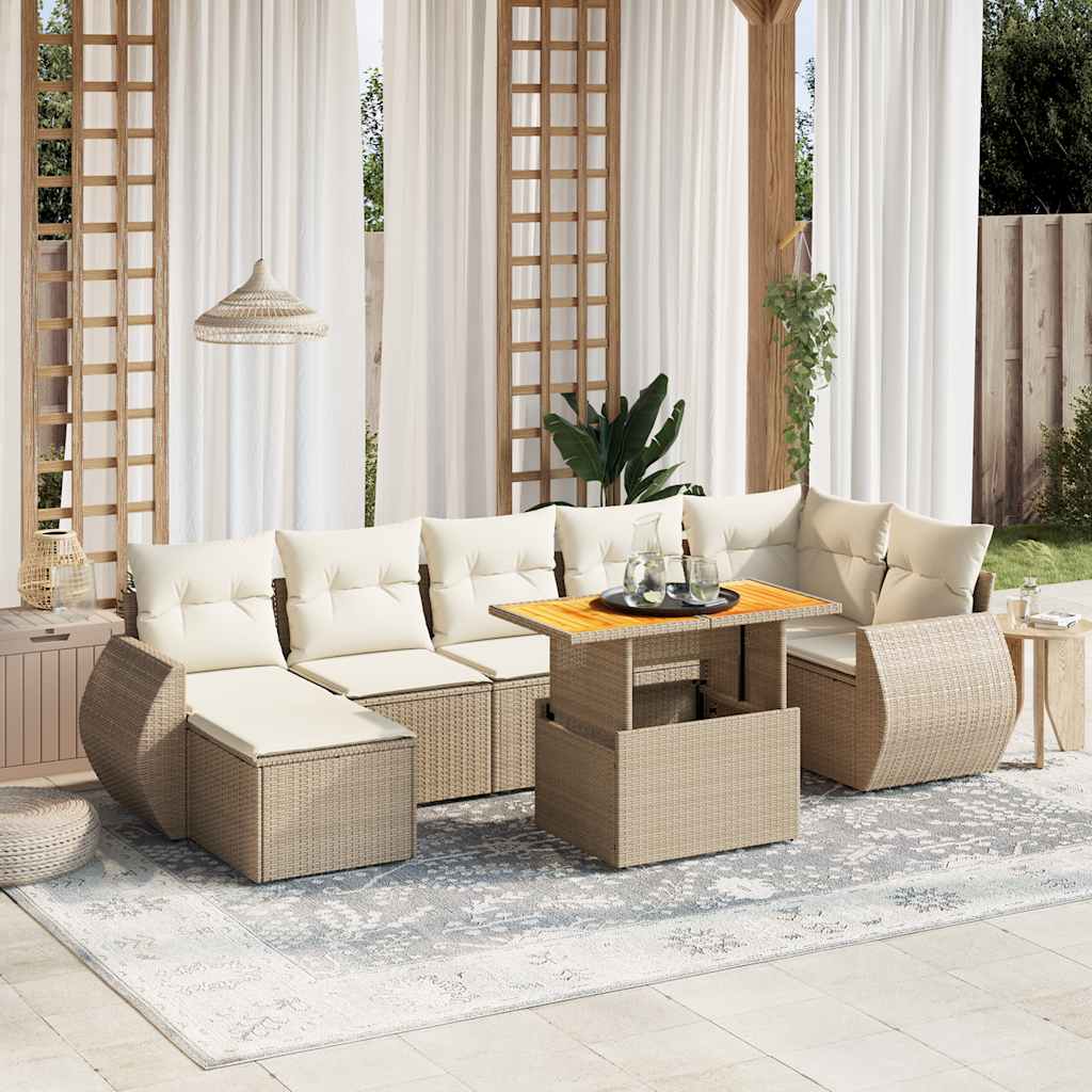 foto del prodotto set divano da giardino 8 pz con cuscini beige in polyrattan