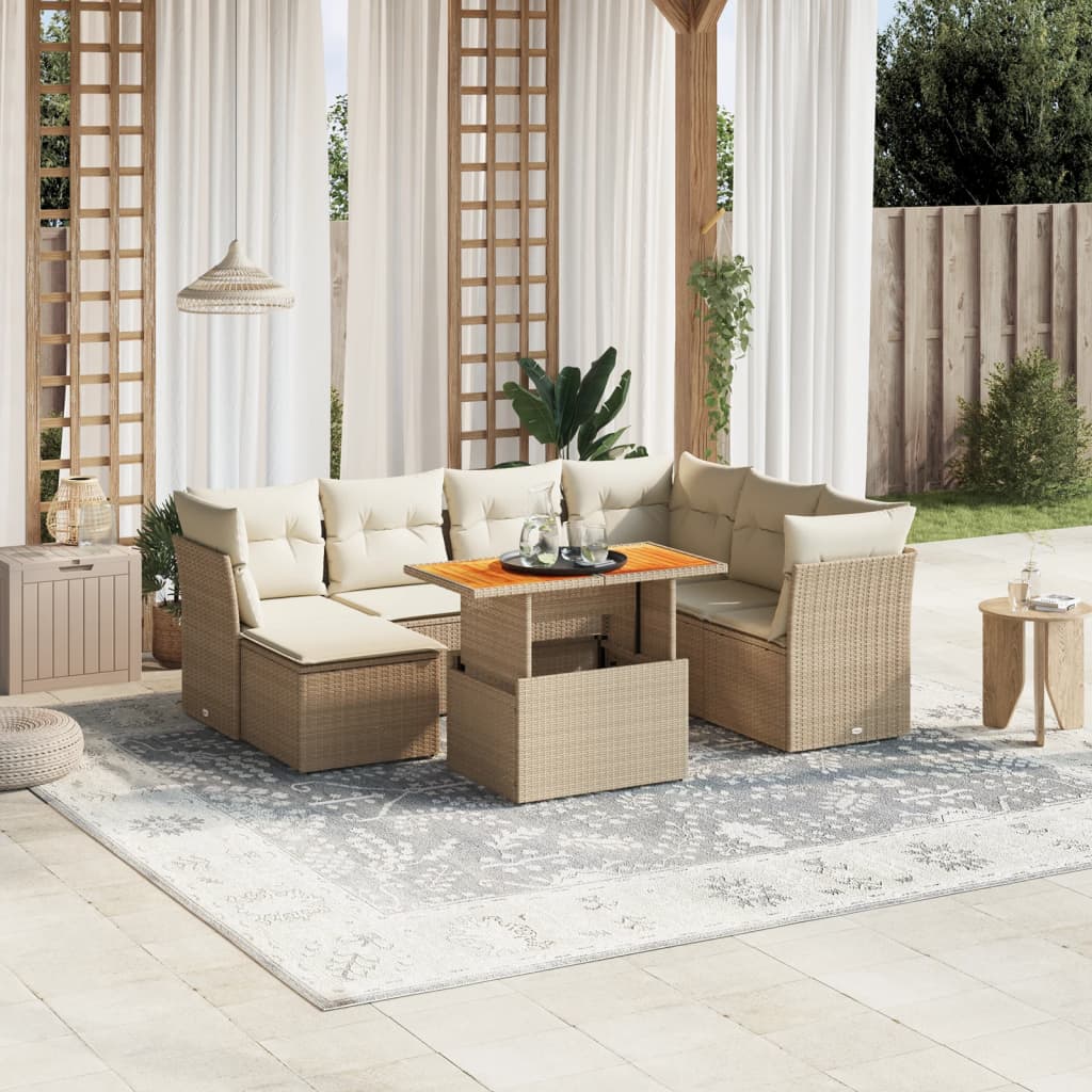 foto del prodotto set divano da giardino 8 pz con cuscini beige in polyrattan