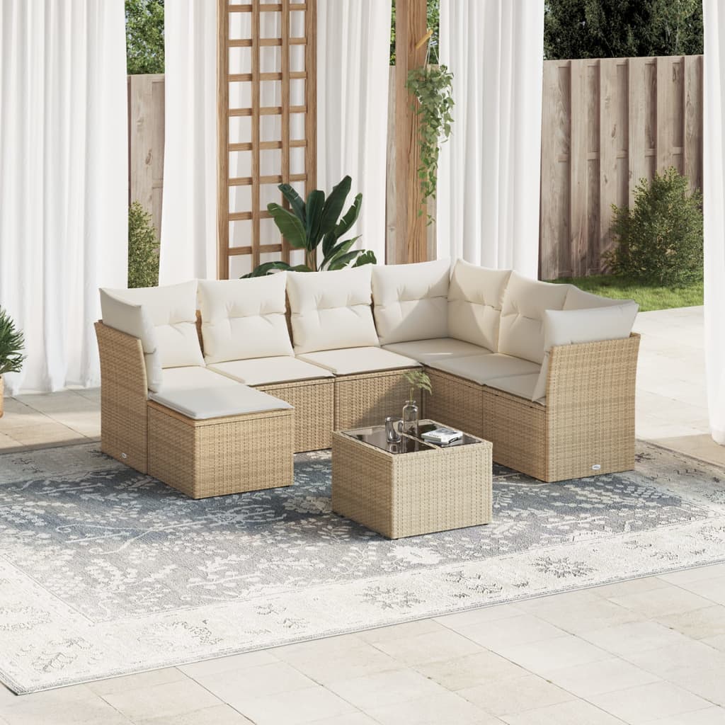 foto del prodotto set divano da giardino 8 pz con cuscini beige in polyrattancod mxl 112599