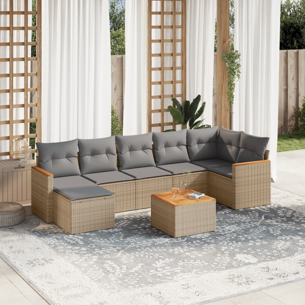 foto del prodotto set divano da giardino 8 pz con cuscini beige in polyrattancod mxl 88441