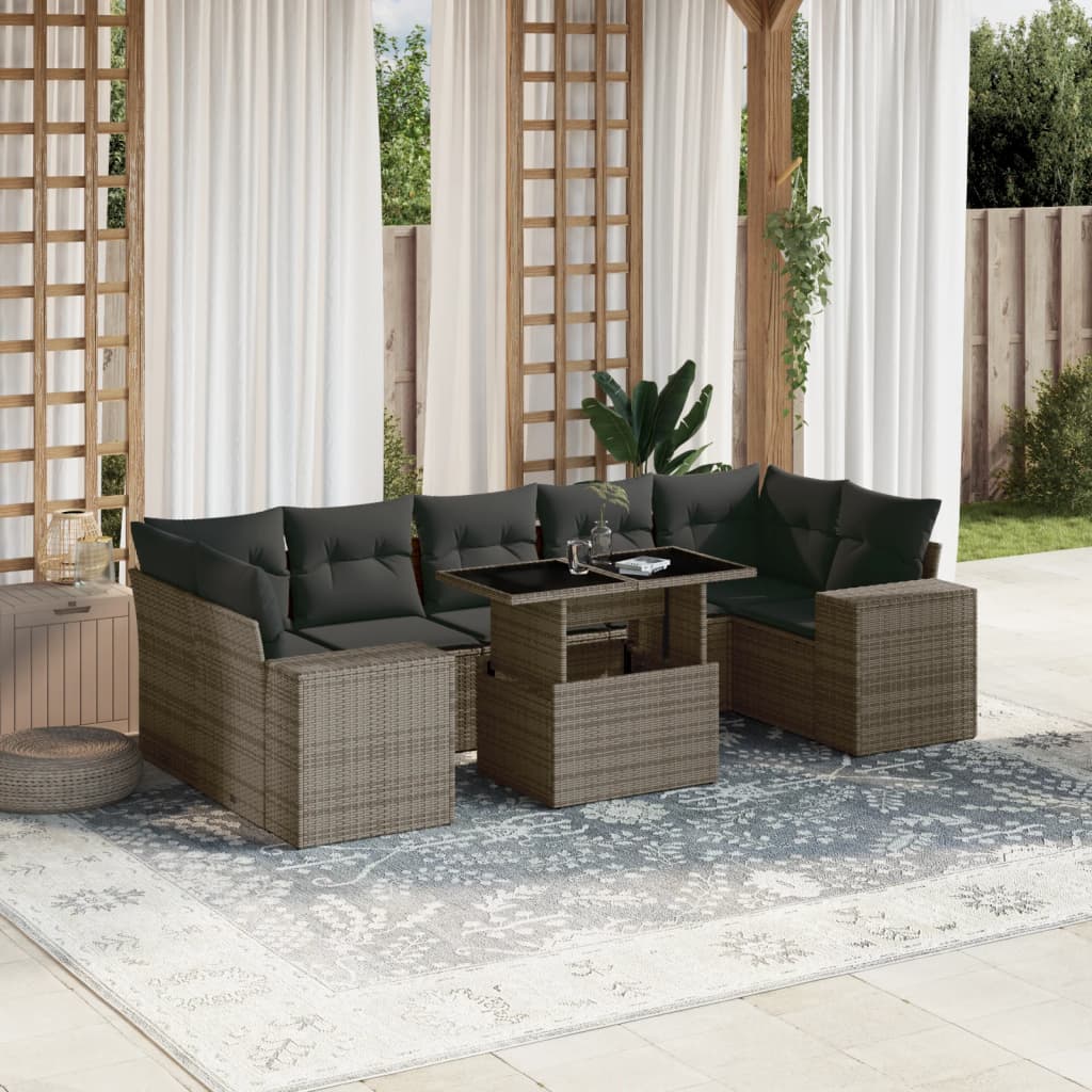 foto del prodotto set divano da giardino 8 pz con cuscini grigio in polyrattan