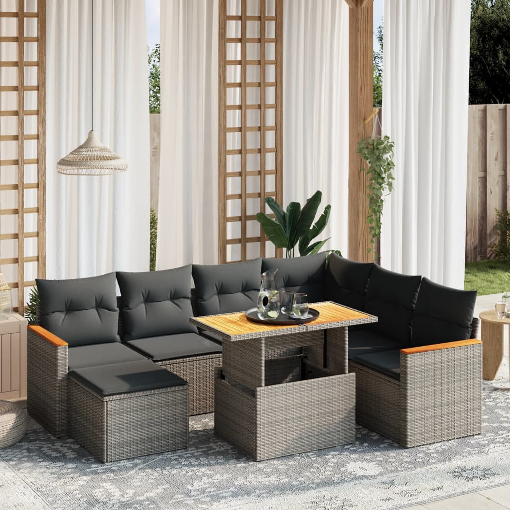 foto del prodotto set divano da giardino 8 pz con cuscini grigio in polyrattan