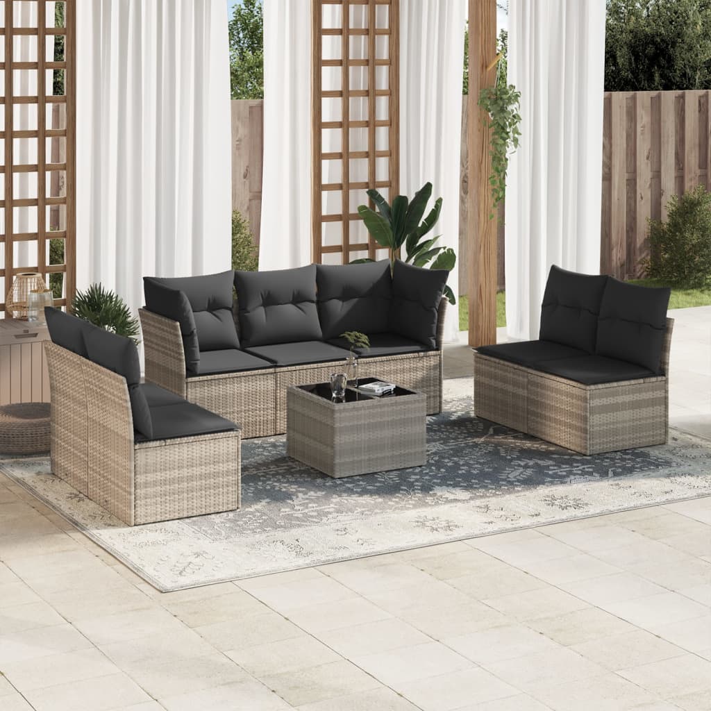 foto del prodotto set divano da giardino 8pz con cuscini grigio chiaro polyrattan