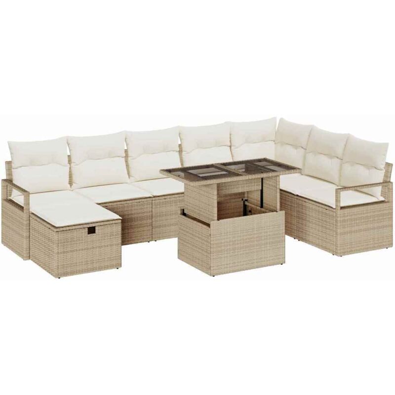 foto del prodotto set divano da giardino 9 pezzi con cuscini beige in rattan polietilene vidaxl