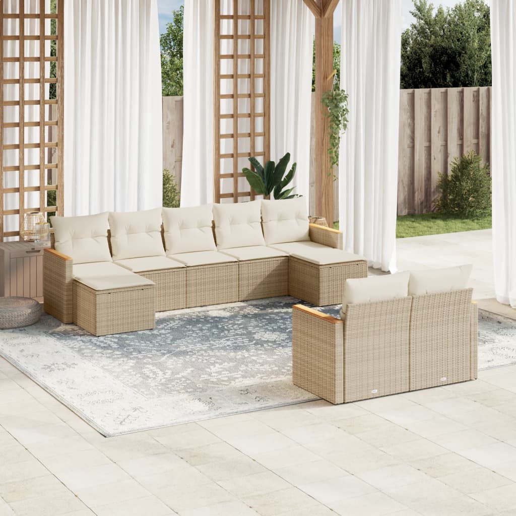foto del prodotto set divano da giardino 9 pz con cuscini beige in polyrattan