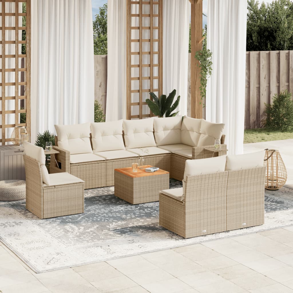 foto del prodotto set divano da giardino 9 pz con cuscini beige in polyrattancod mxl 116699