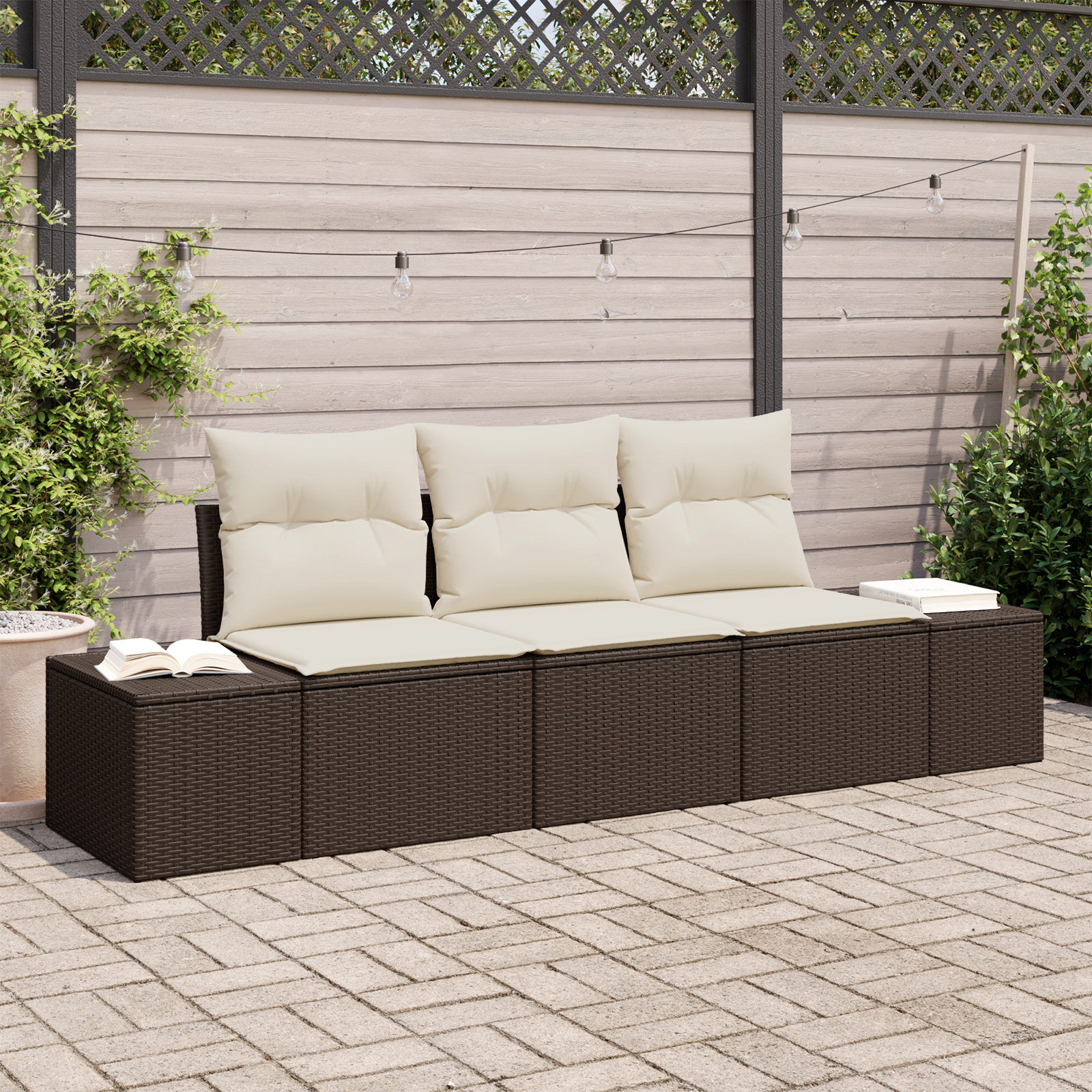 foto del prodotto set divano da giardino a 3 pezzi con cuscini marrone polyrattan