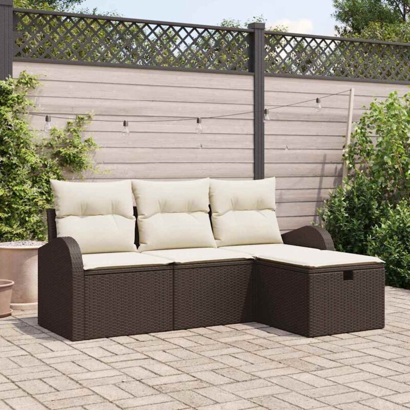 foto del prodotto set divano da giardino a 4 pezzi con cuscini marrone polyrattan vidaxl
