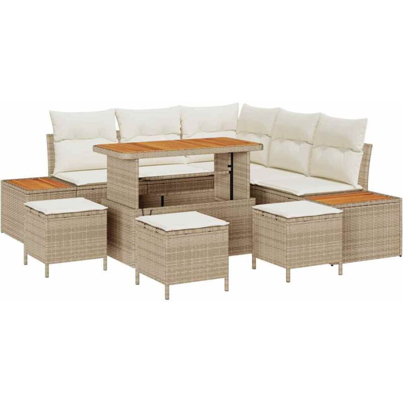 foto del prodotto set divano da giardino a 9 pezzi con cuscini beige poly rattan acacia vidaxl