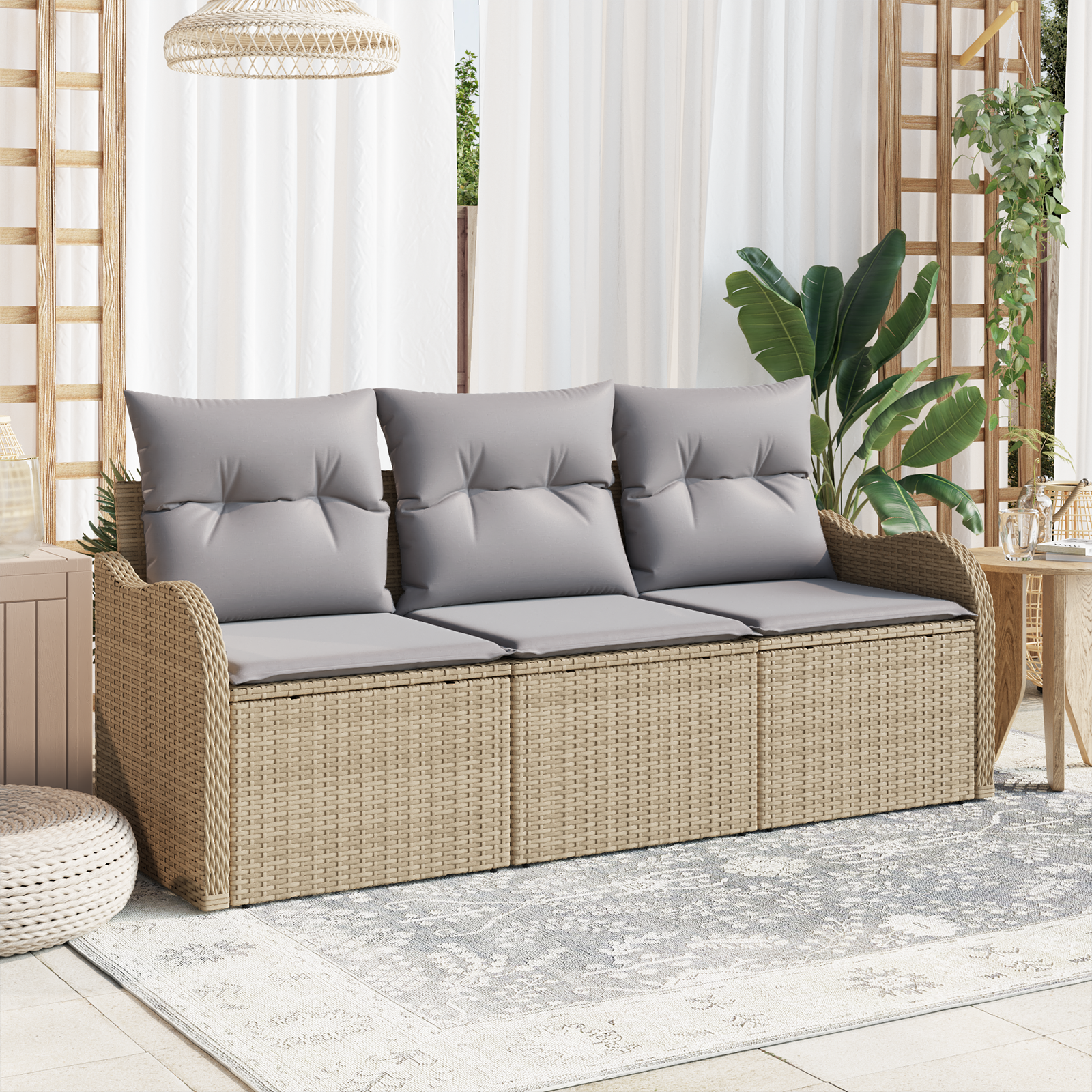 foto del prodotto set divano da giardino con cuscino 3 pcs beige poly rattan vidaxl