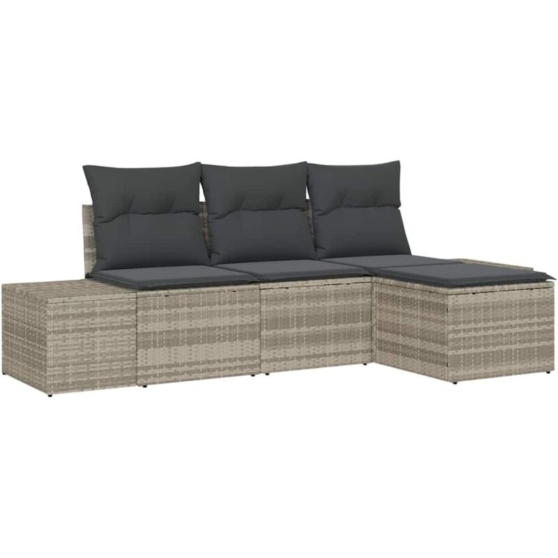 foto del prodotto set divano da giardino da 4 pezzi con cuscini grigio chiaro polyrattan vidaxl