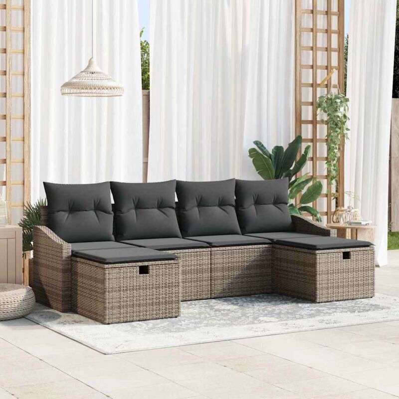 foto del prodotto set divano da giardino da 6 pezzi con cuscini grigio polyrattan vidaxl