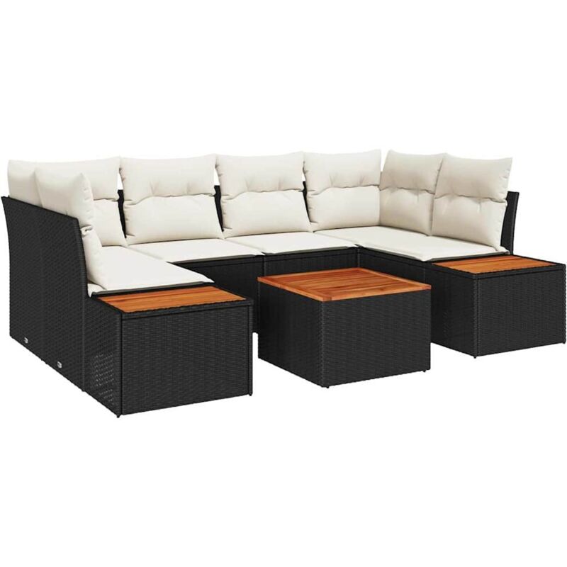 foto del prodotto set divano da giardino da 7 pezzi con cuscini nero in polirattan acacia vidaxl