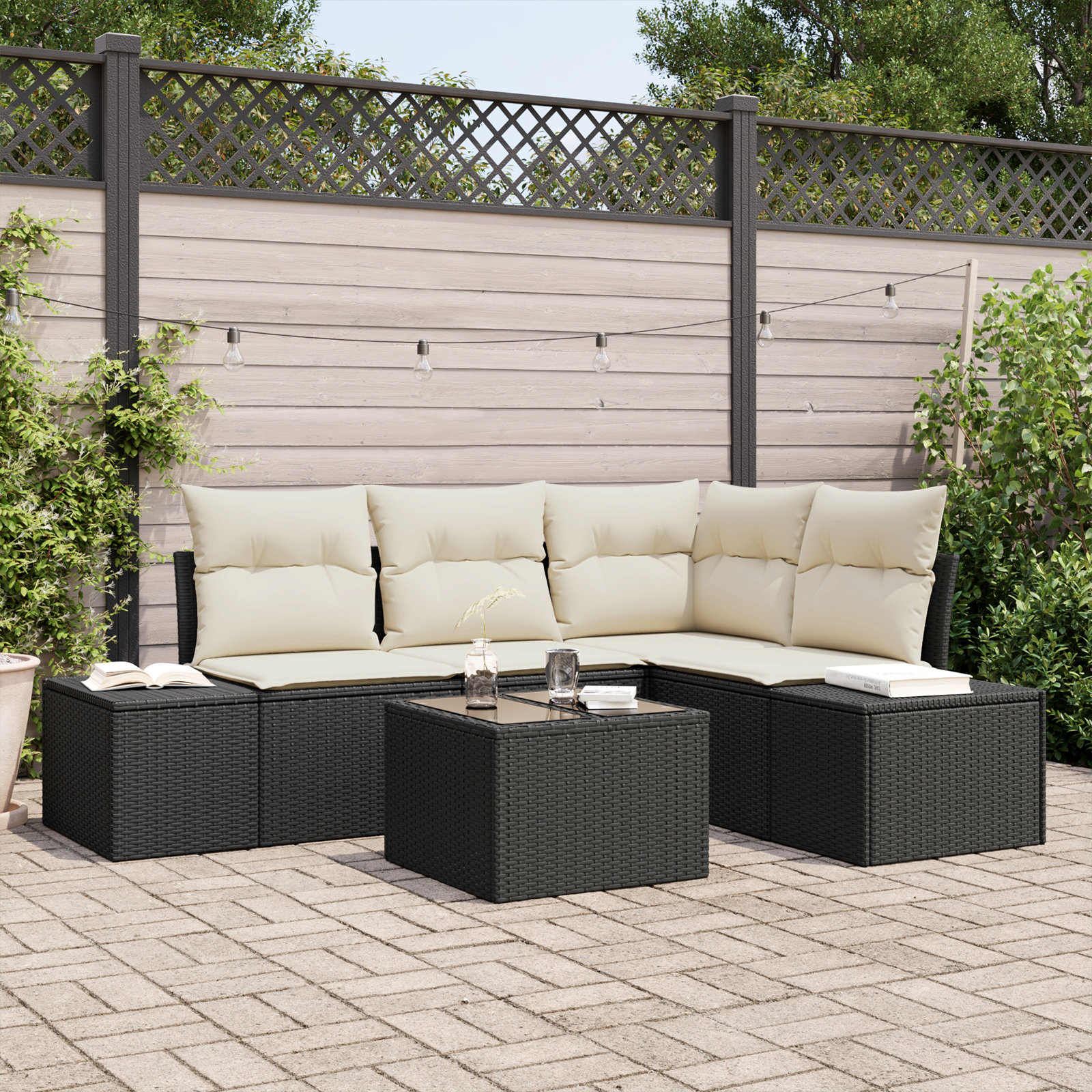 foto del prodotto set divano da giardino di 4 pezzi con cuscini marrone polyrattan