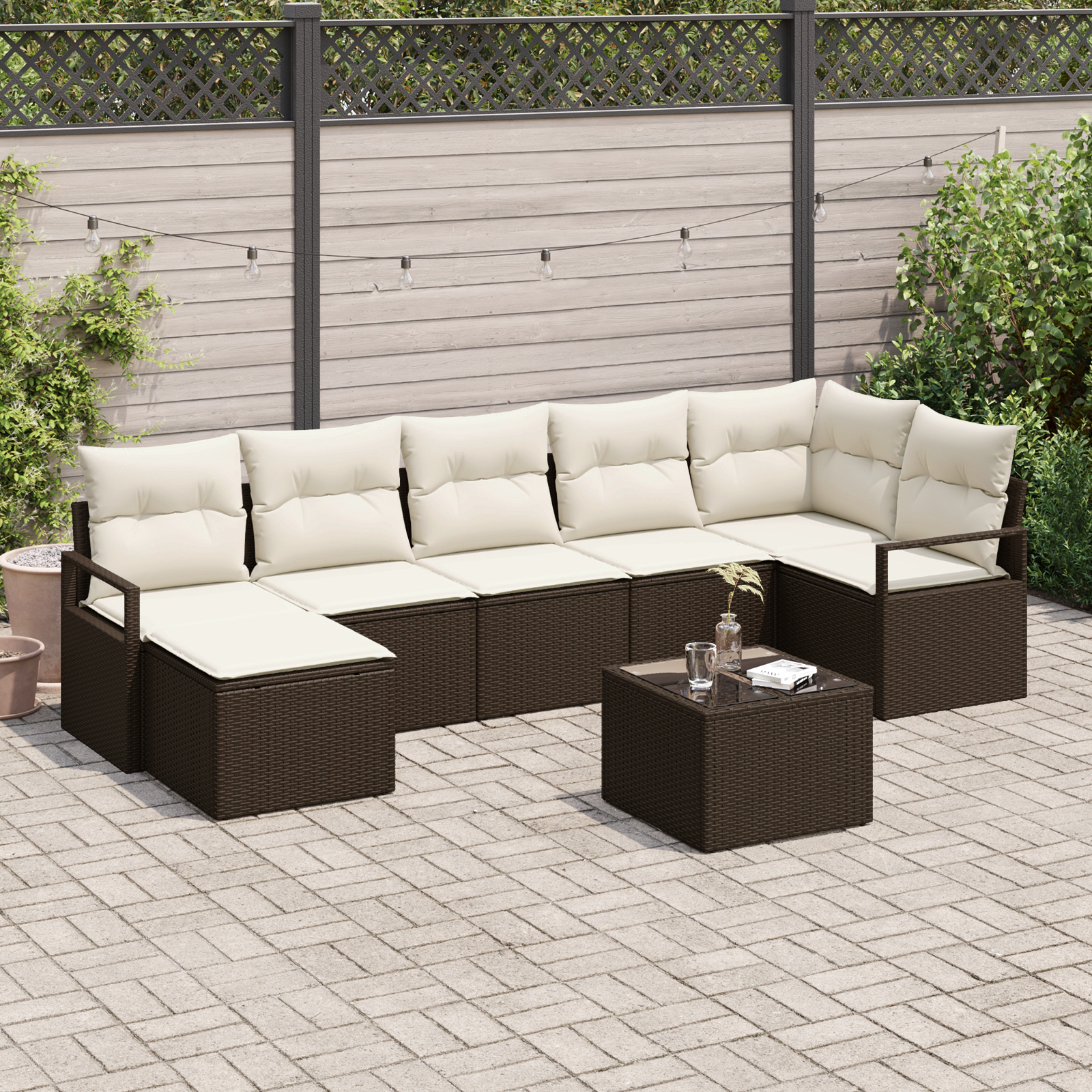 foto del prodotto set divano da giardino di 7 pezzi con cuscini grigio polyrattan