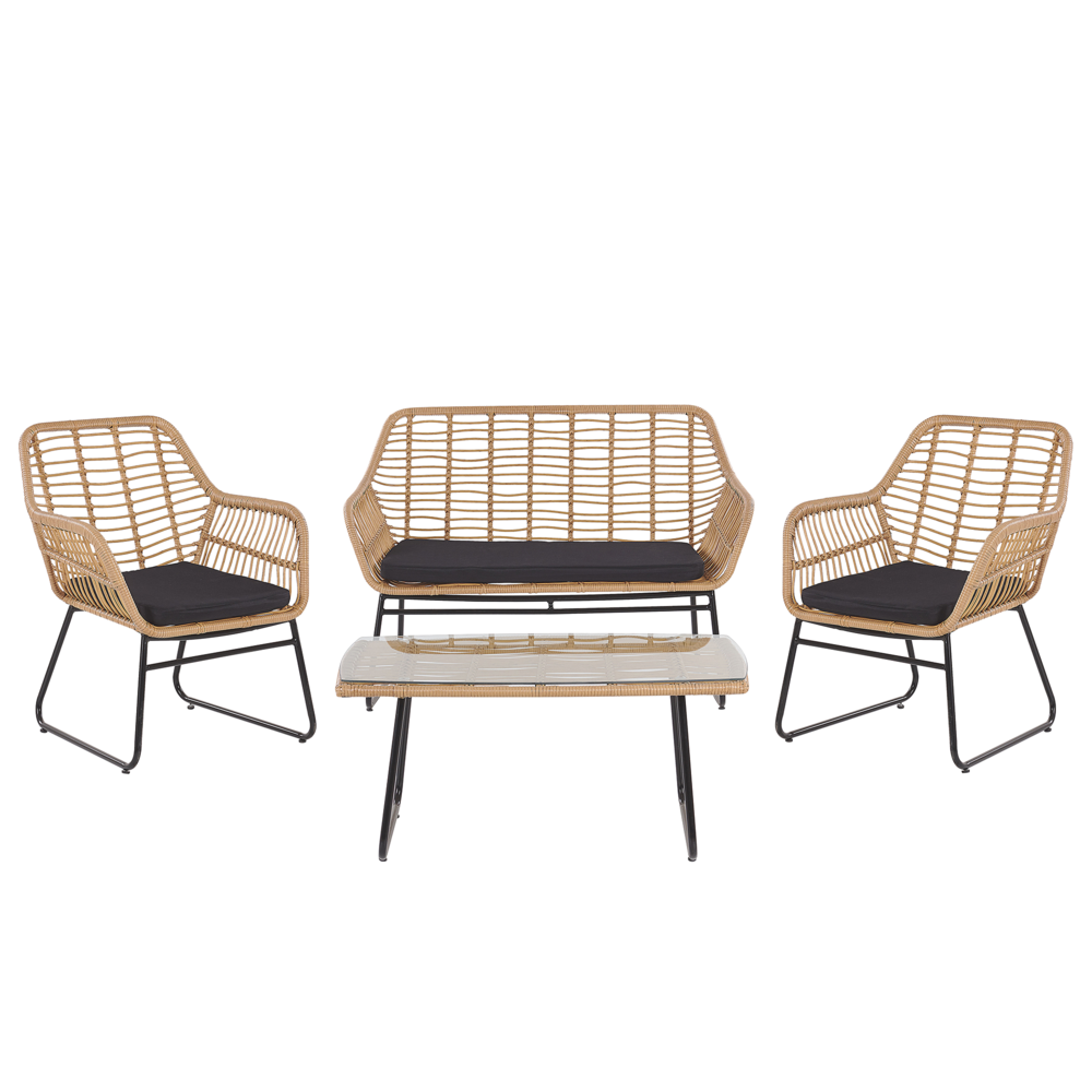 foto del prodotto set divano da giardino per conversazione in finto rattan nero con imbottiture per sedile e tavolino da caff 