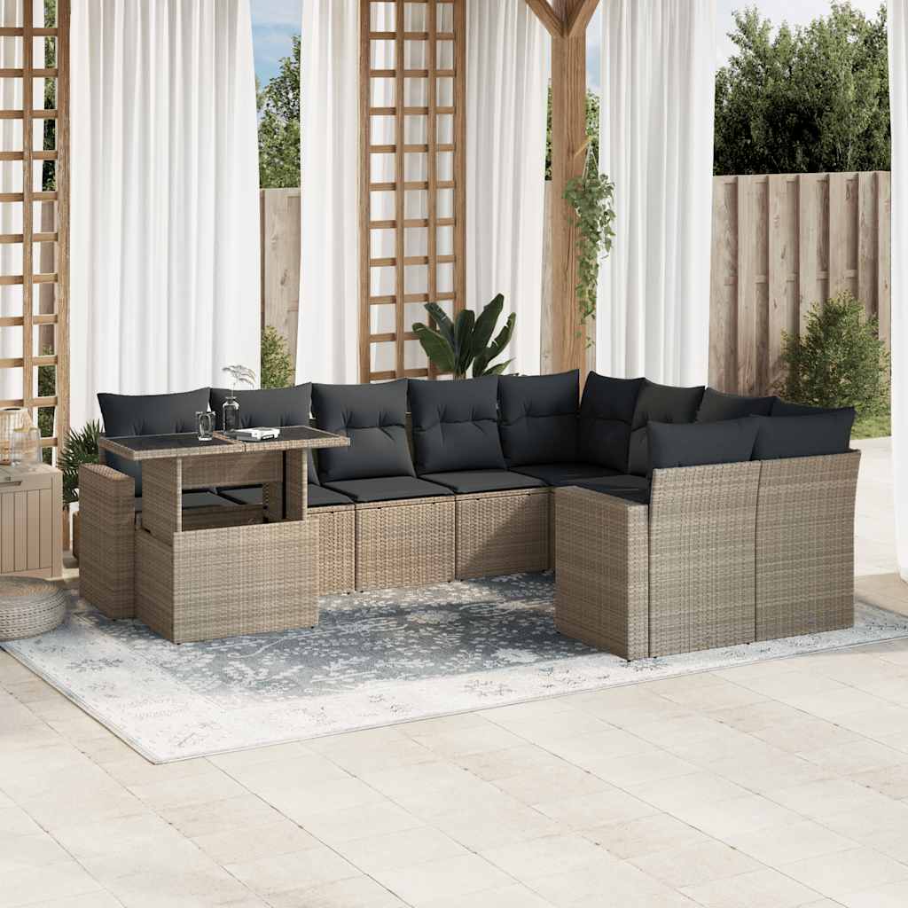 foto del prodotto set divano giardino 10 pz con cuscini grigio chiaro polyrattan
