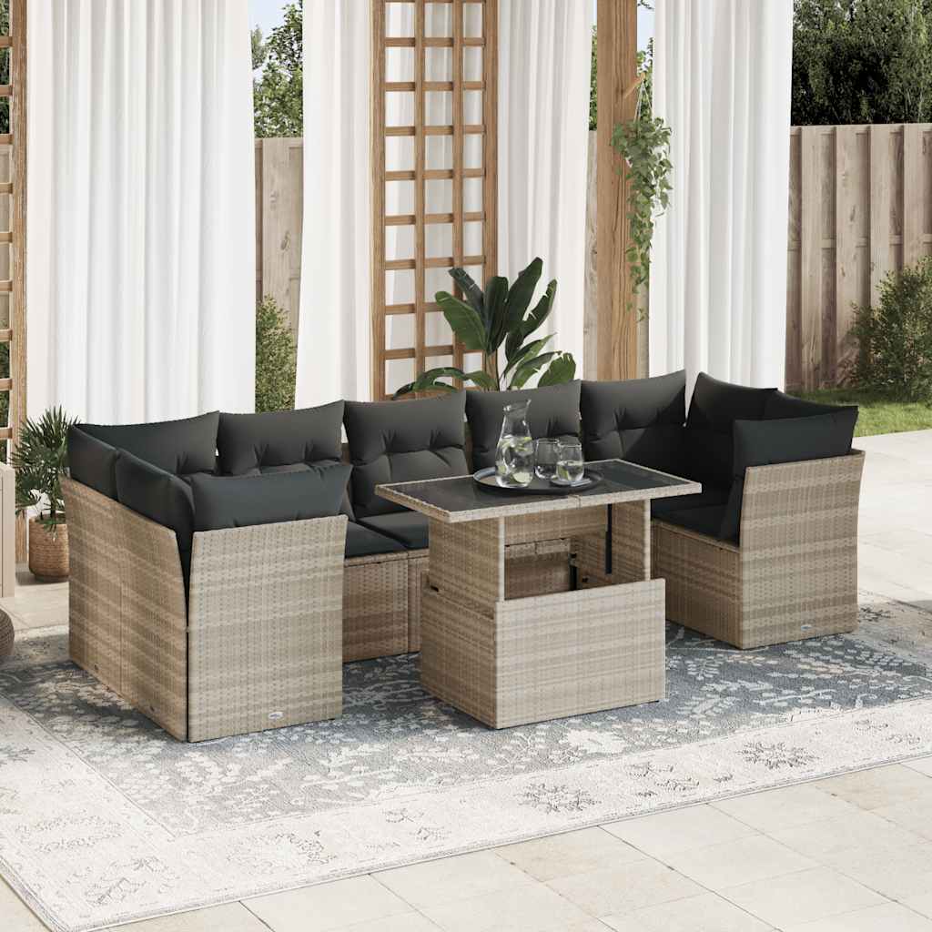 foto del prodotto set divano giardino 10 pz con cuscini grigio chiaro polyrattan