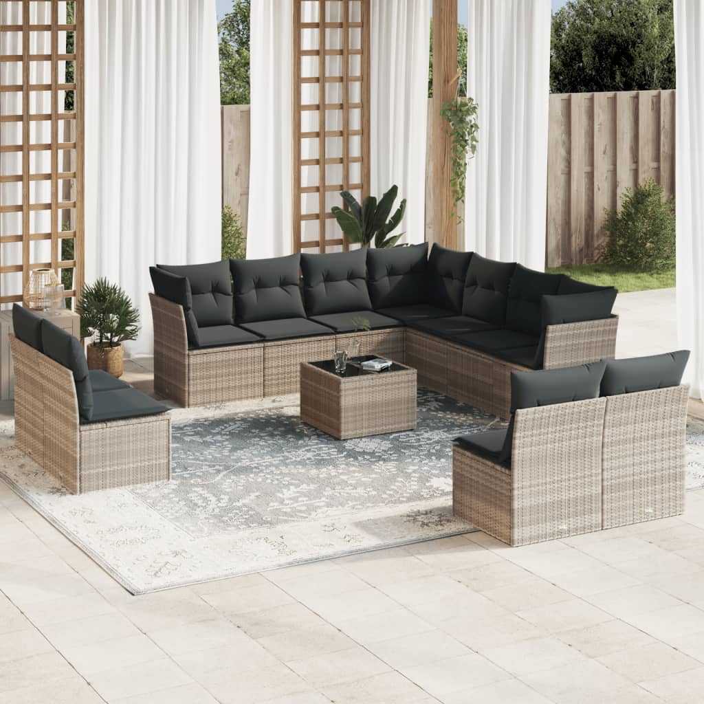 foto del prodotto set divano giardino 12 pz con cuscini grigio chiaro polyrattan