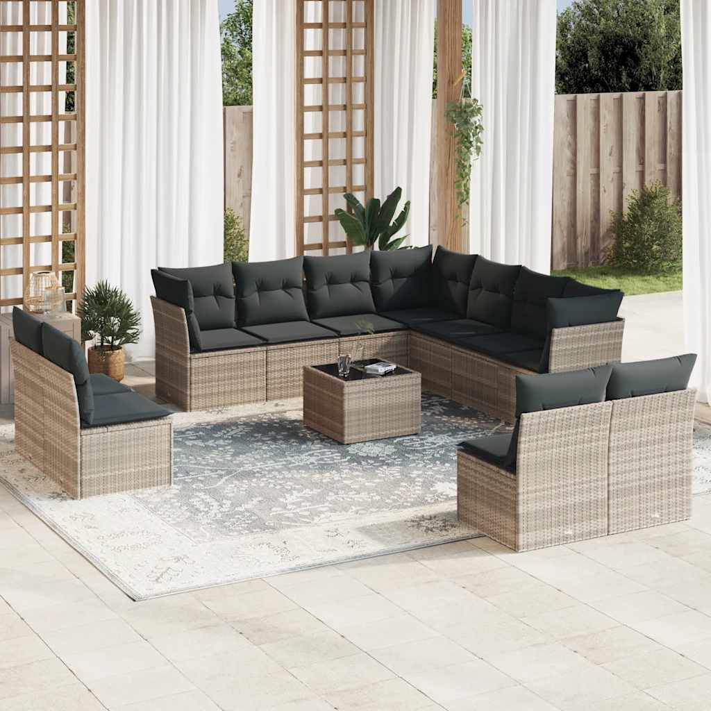 foto del prodotto set divano giardino 12 pz con cuscini grigio chiaro polyrattan