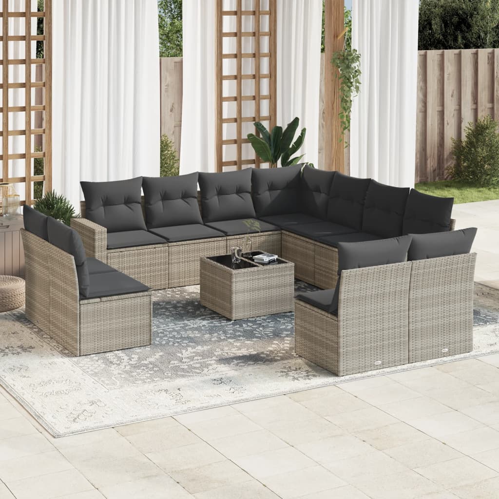 foto del prodotto set divano giardino 12 pz con cuscini grigio chiaro polyrattan