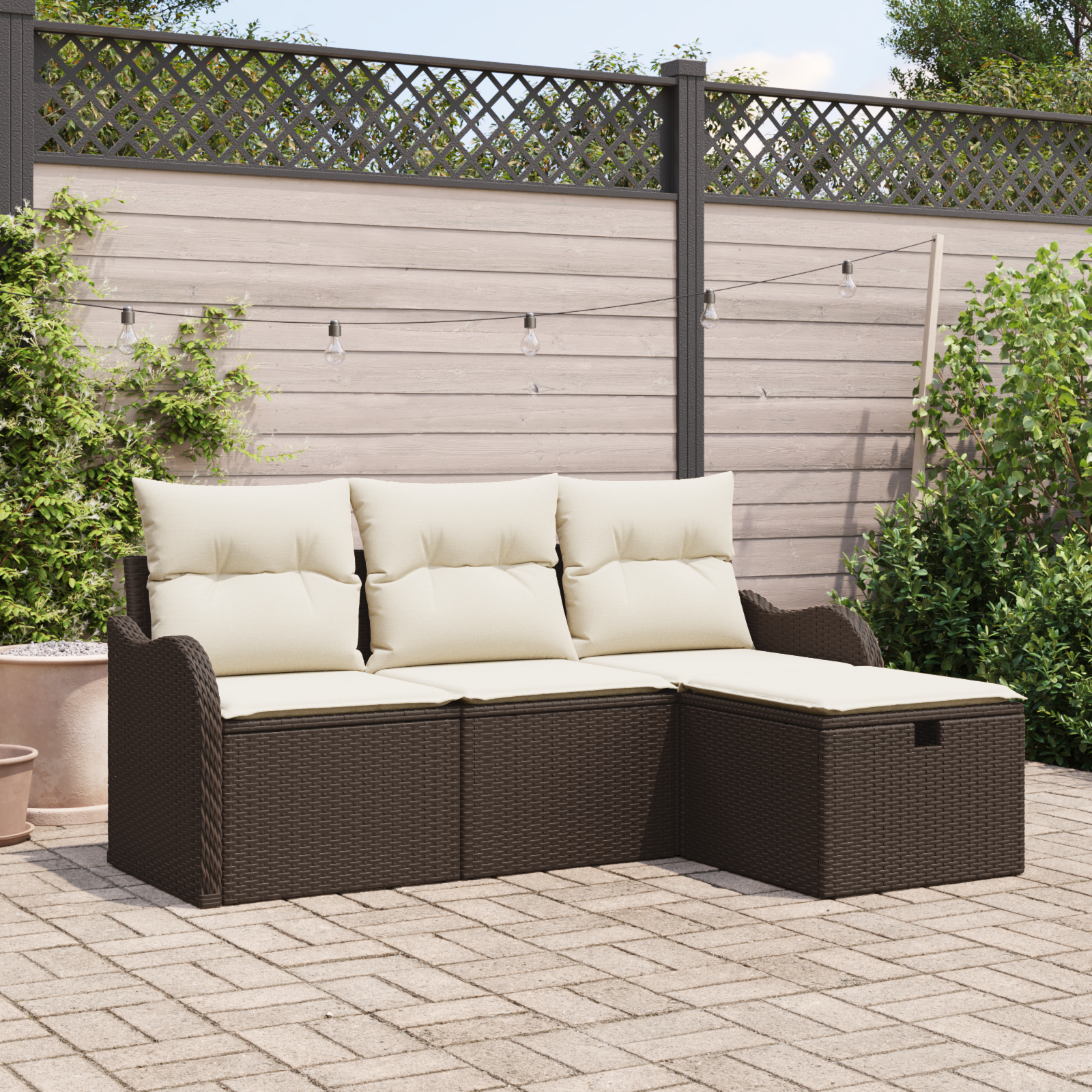 foto del prodotto set divano giardino 4 pezzi con cuscini marrone polyrattan