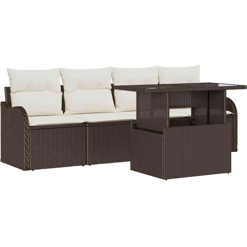 foto del prodotto set divano giardino 5 pezzi con cuscini marrone in rattan polimero vidaxl
