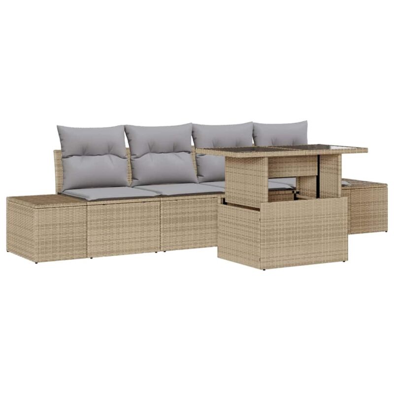 foto del prodotto set divano giardino 5 pezzi con cuscini rattan sintetico beige vidaxl