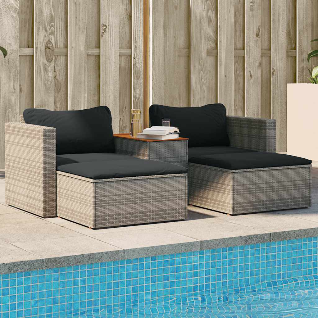 foto del prodotto set divano giardino 5 pz con cuscini grigio polyrattan acaciacod mxl 88072