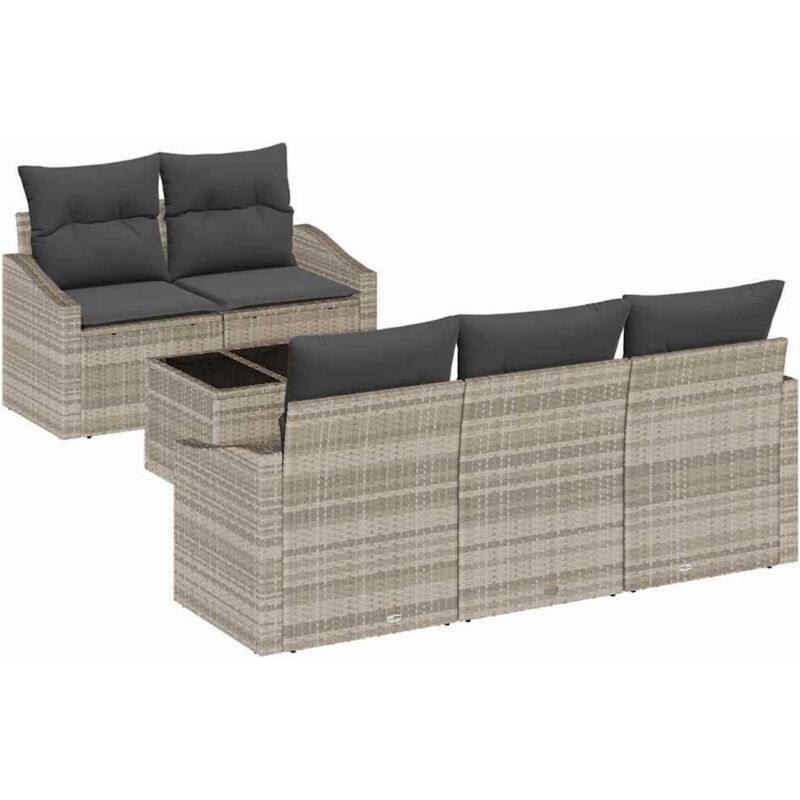 foto del prodotto set divano giardino 6 pezzi con cuscini grigio chiaro polyrattan vidaxl
