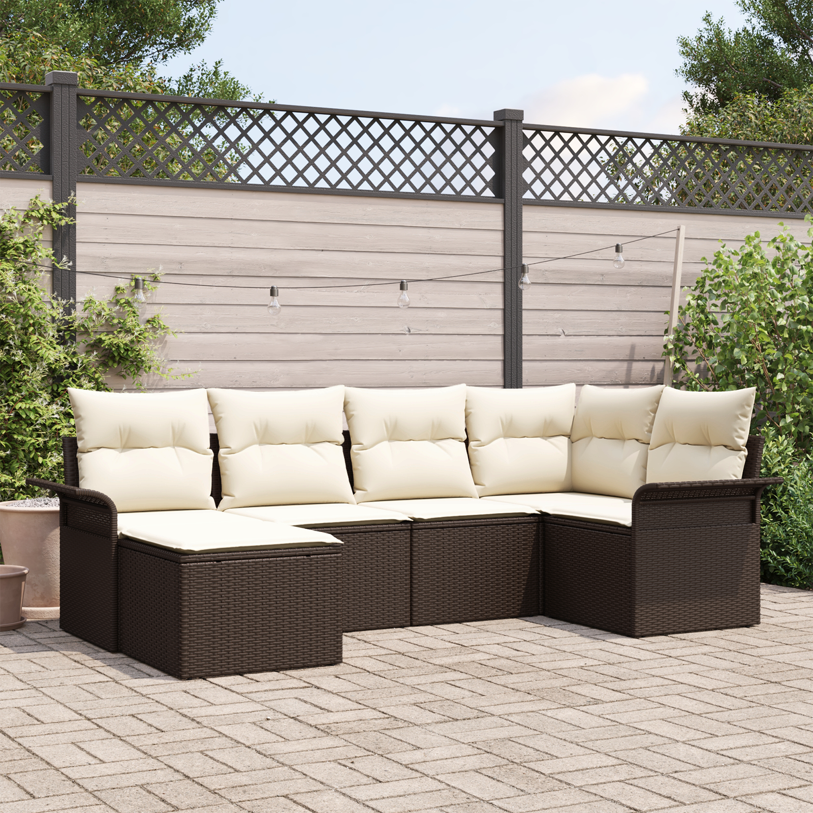 foto del prodotto set divano giardino 6 pezzi con cuscini marrone polyrattan