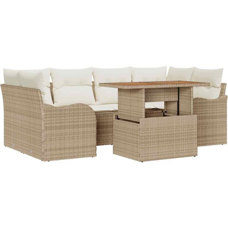 foto del prodotto set divano giardino 7 pezzi con cuscini beige rattan polietileno acacia vidaxl