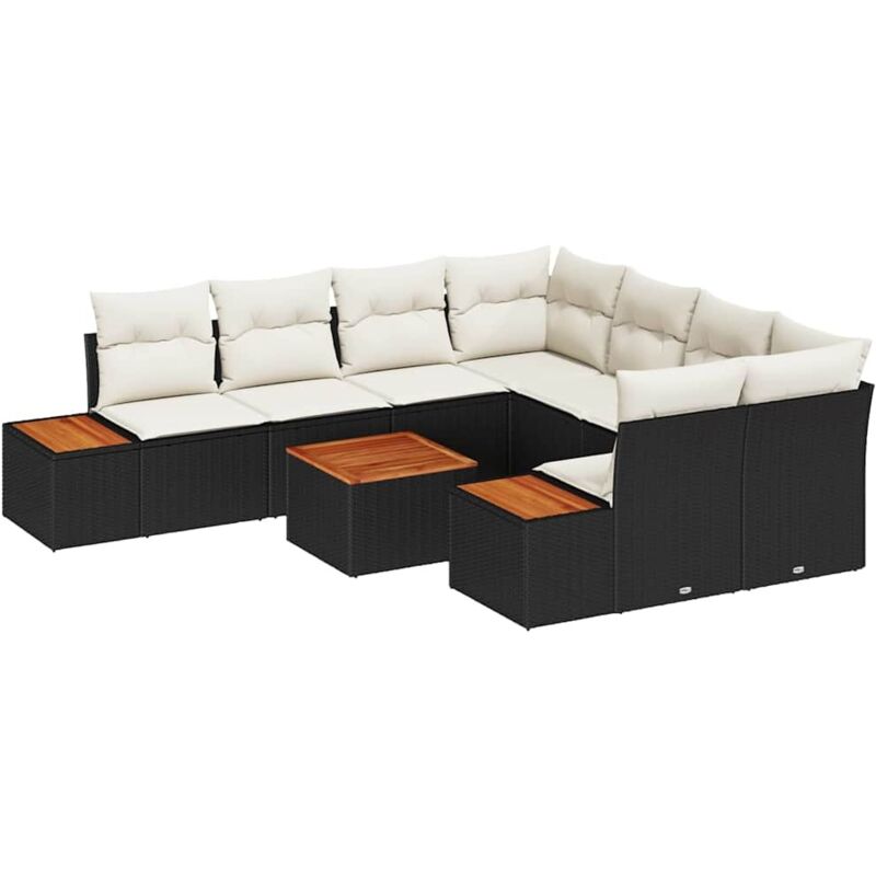 foto del prodotto set divano giardino 9 pezzi con cuscini nero in polyrattan e acacia vidaxl