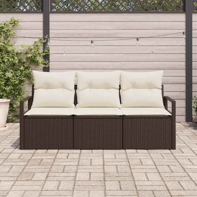 foto del prodotto set divano giardino a 3 pezzi con cuscini marrone rattan finto vidaxl