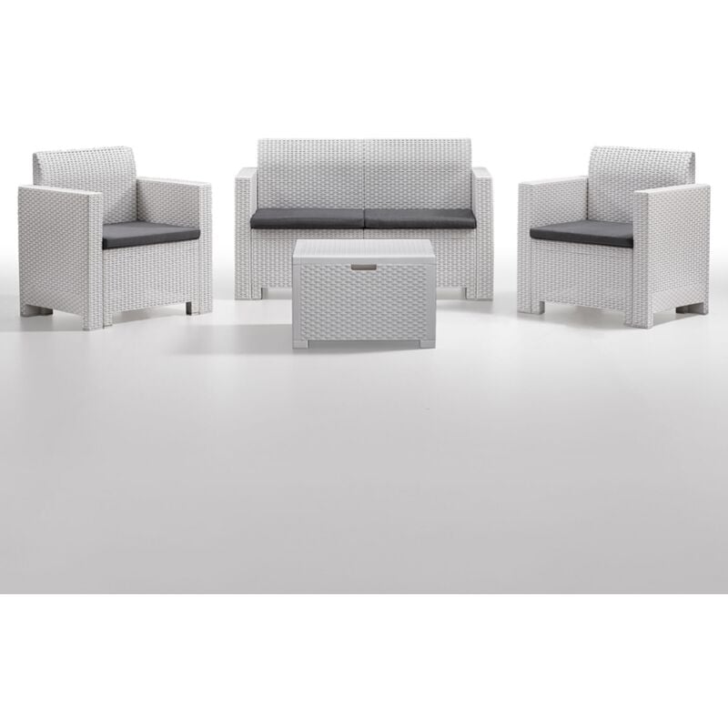 foto del prodotto set divano salottino da giardino in polyrattan bianco