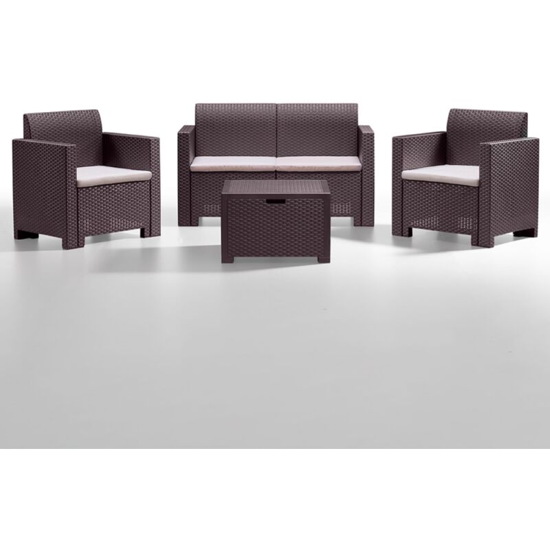 foto del prodotto set divano salottino da giardino in polyrattan choco