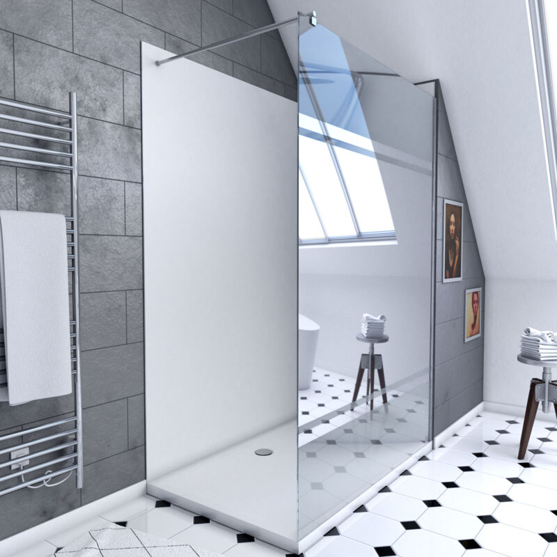 foto del prodotto set doccia 90x120 cm pannelli murali bianco cromato piatto doccia parete specchio 8 mm